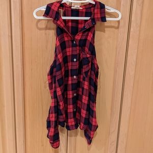 Red Plaid Shoulder Cut Out Shirt